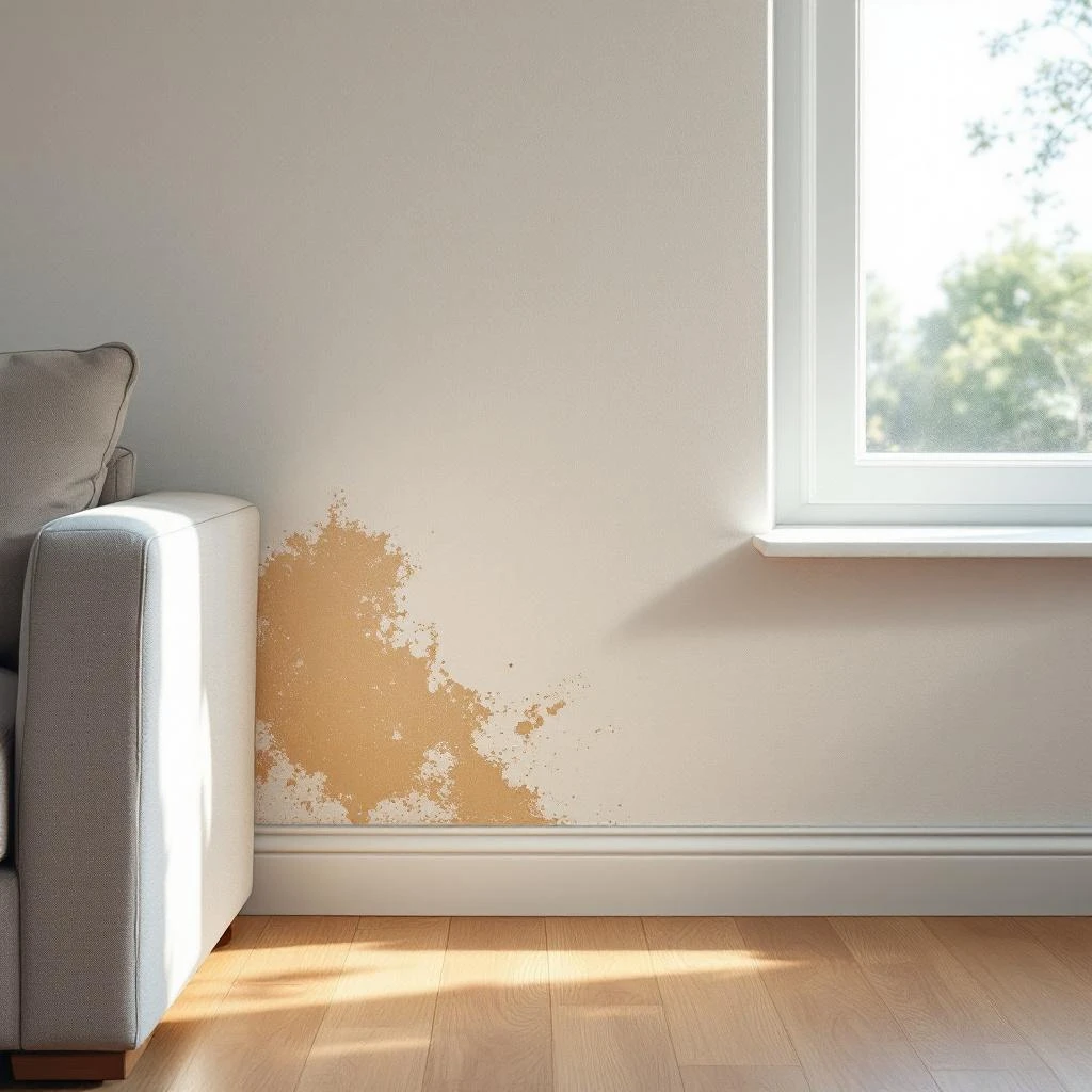 Vochtige muur met opstijgend vocht - typisch teken van capillaire vochtopstijging in Belgische woningen